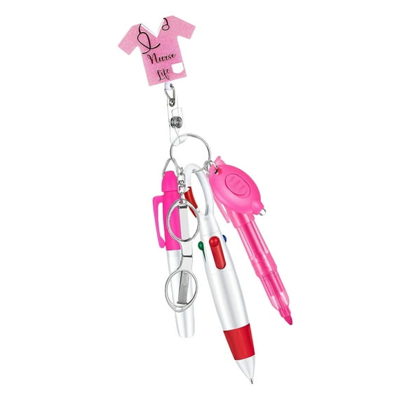 Multi Functional Nursing Pen Set Unique Nurse Pen and Badge Holder Set with LED Keychain for Staff Gifts