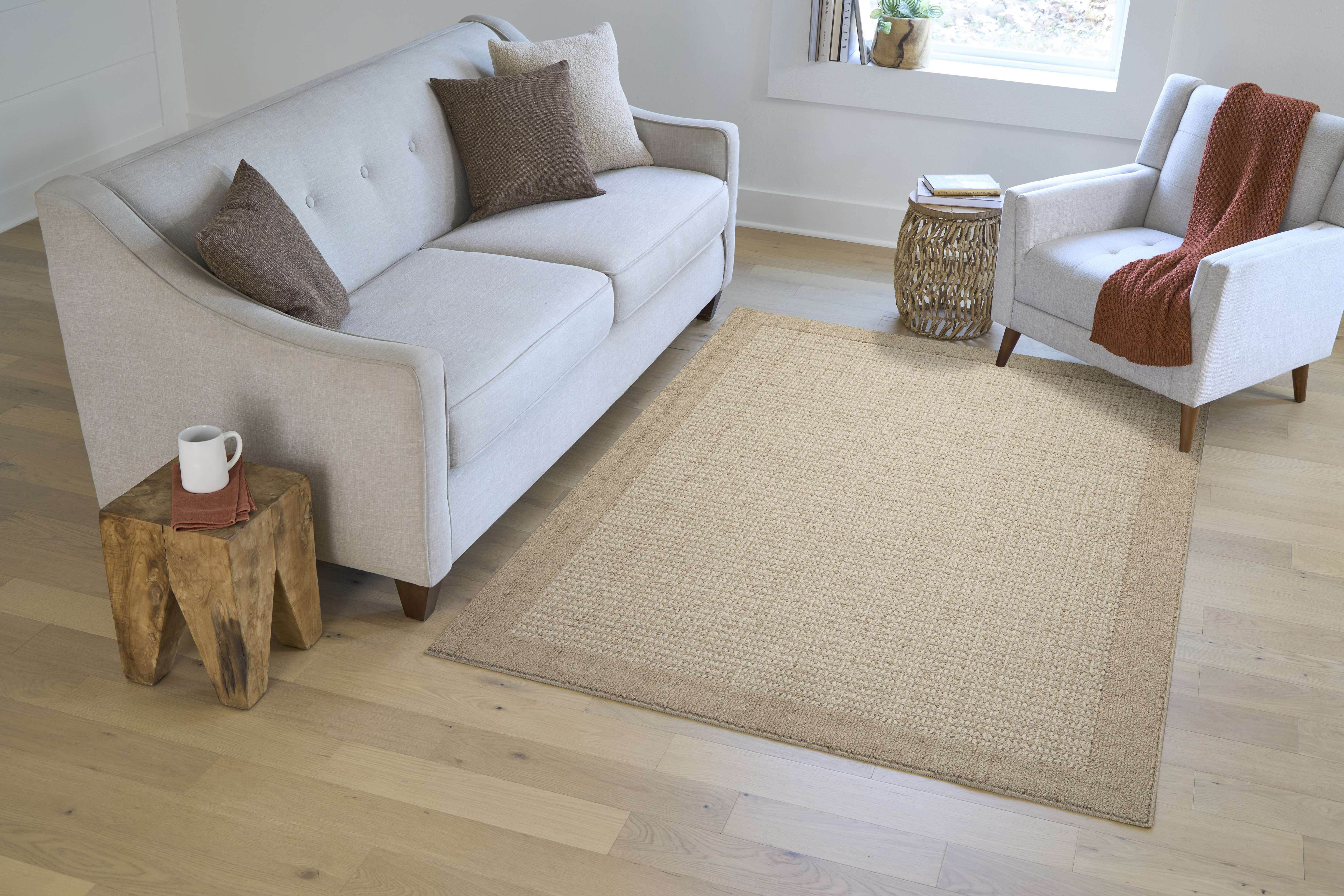 Mainstays Farmhouse Faux Sisal Olefin Beige Border Indoor Area Rug Set, 3 Piece