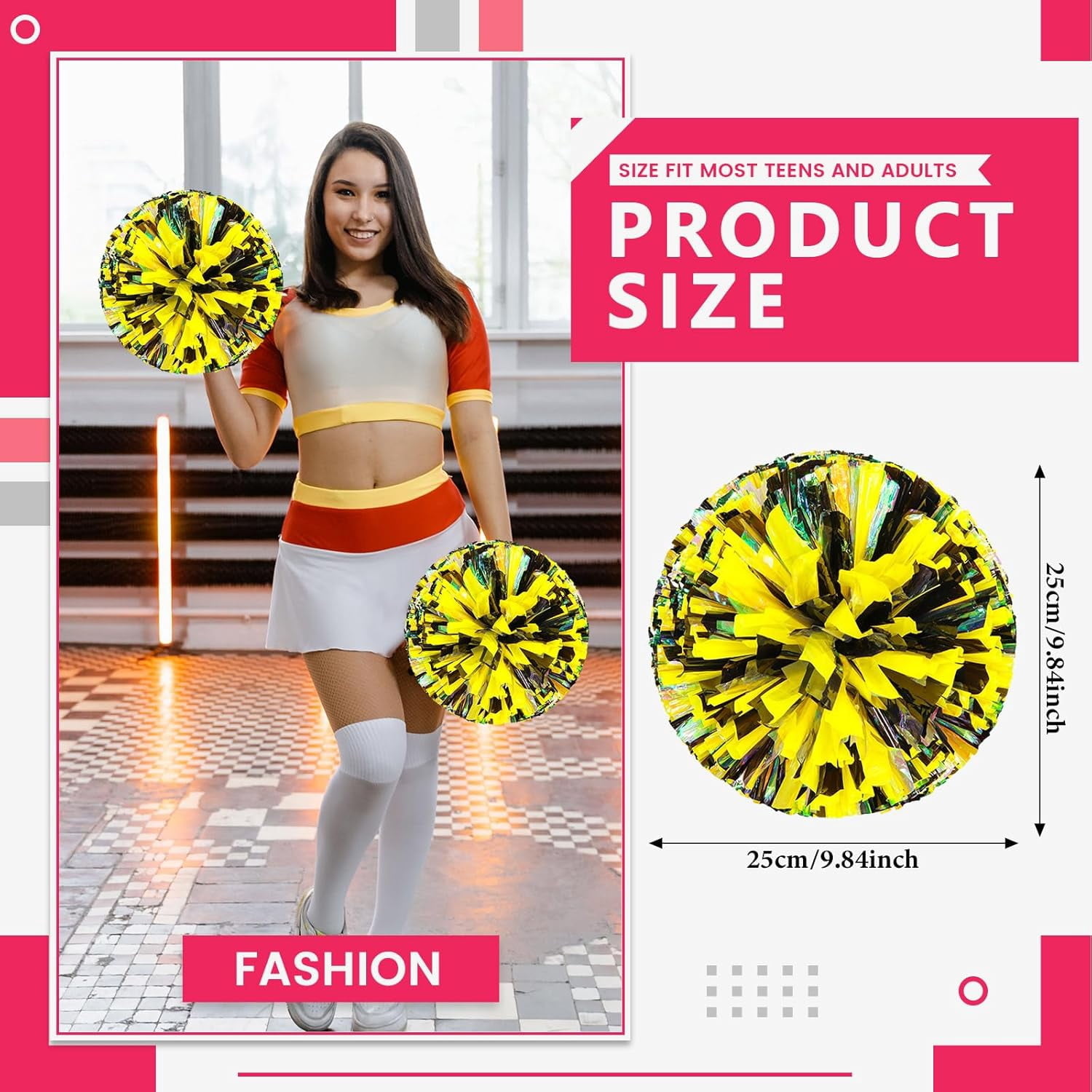 8 Pcs pom poms Cheer,pom poms Cheerleading with Finger Holes Metallic Foil Cheer Pom Pomsfor Dance, Matches (Black Red Silver)