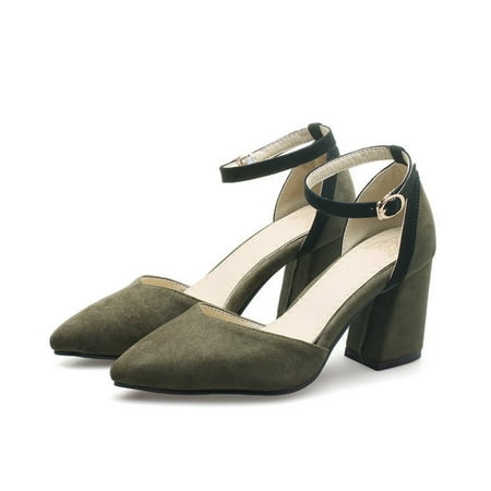 

BRISEZZS Womens Heeled Sandals- New Style Ankle Strap Casual Flock Sexy Summer Sandals #103 Green-8.5