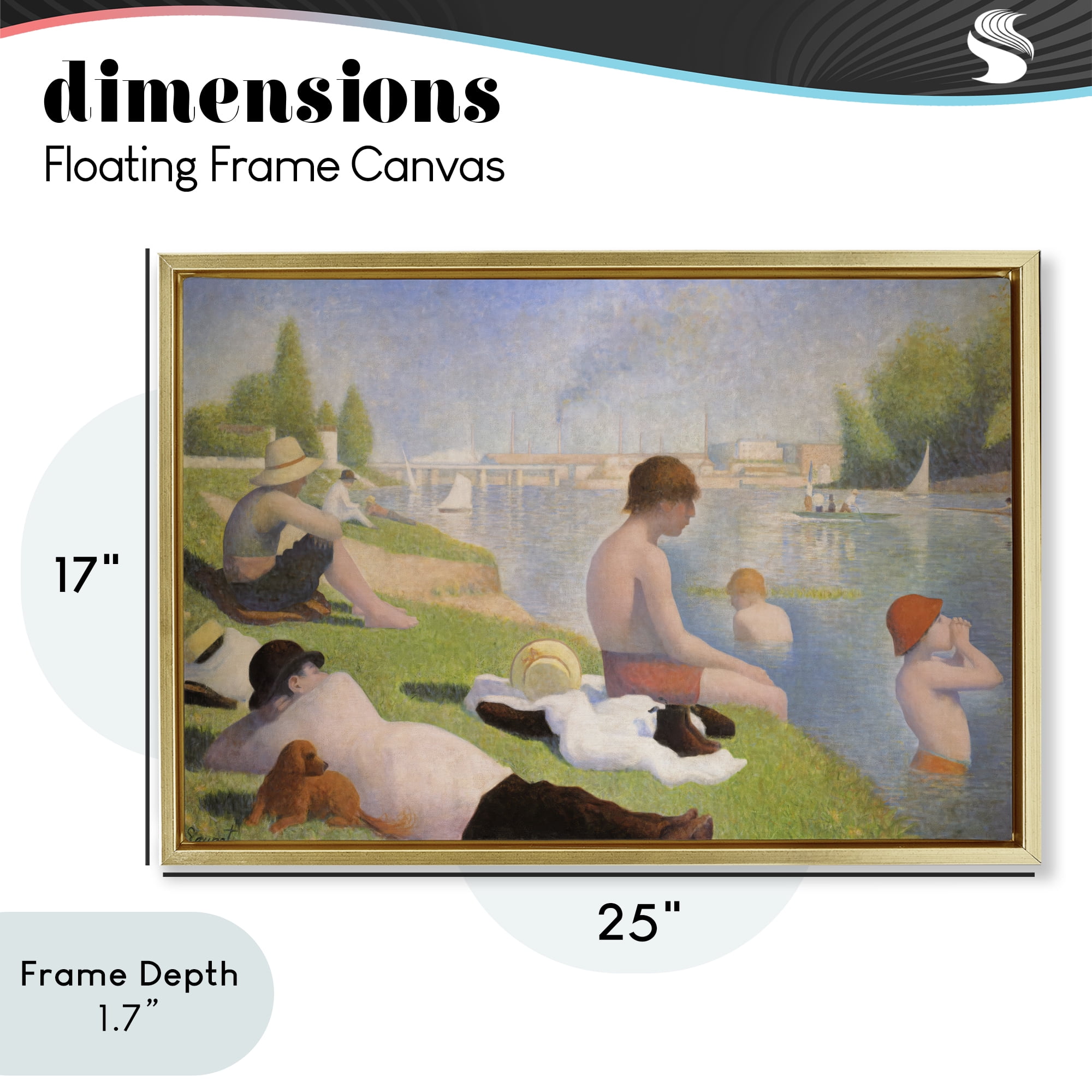 Stupell Industries Afternoon Bathers Georges Seurat Gold Framed Floater Canvas Wall Art, design by Georges Seurat