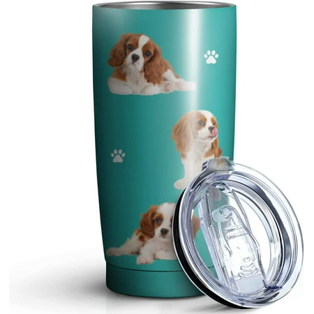 

King Charles Cavalier Design Tumbler Stainless Steel Insulated Travel Coffee Cups with Lid and Straw Ideal Memorial Gift for Dog Dad/Mom 20oz
