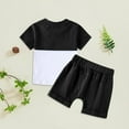 thumbnail image 6 of HCNTES Toddler Boys Girls Short Sleeve Clothing Children Patchwork Color Pocket Tops Shorts Outfits(3-6 Months,Black), 6 of 7
