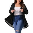 thumbnail image 2 of DARING DIVA Women's Plus Sequin Long Sleeve Open Front Outerwear Coat 3X Black, 2 of 6