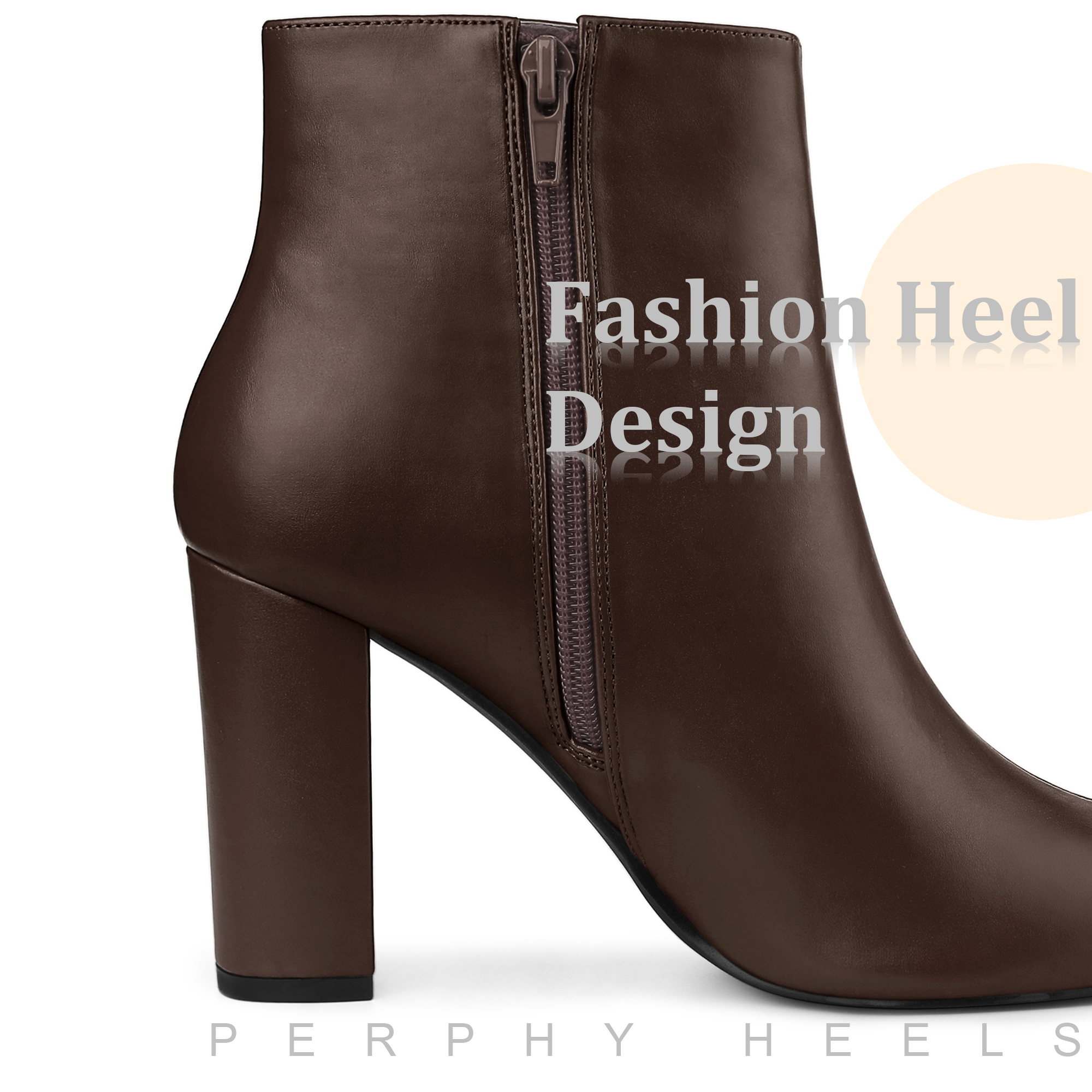 Unique Bargains Women's Pointed Toe Zipper Block Heeled Ankle Boots Brown 9