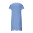 thumbnail image 4 of Robes pour Femmes 2024 Été Oversize Coton Coton Lin Couleur Unie à Empiècements Dentelle Hydrosoluble Robe à Manches Courtes Col en V Longueur Genou Robe Rabais de 50 % Liquidation!, 4 of 5