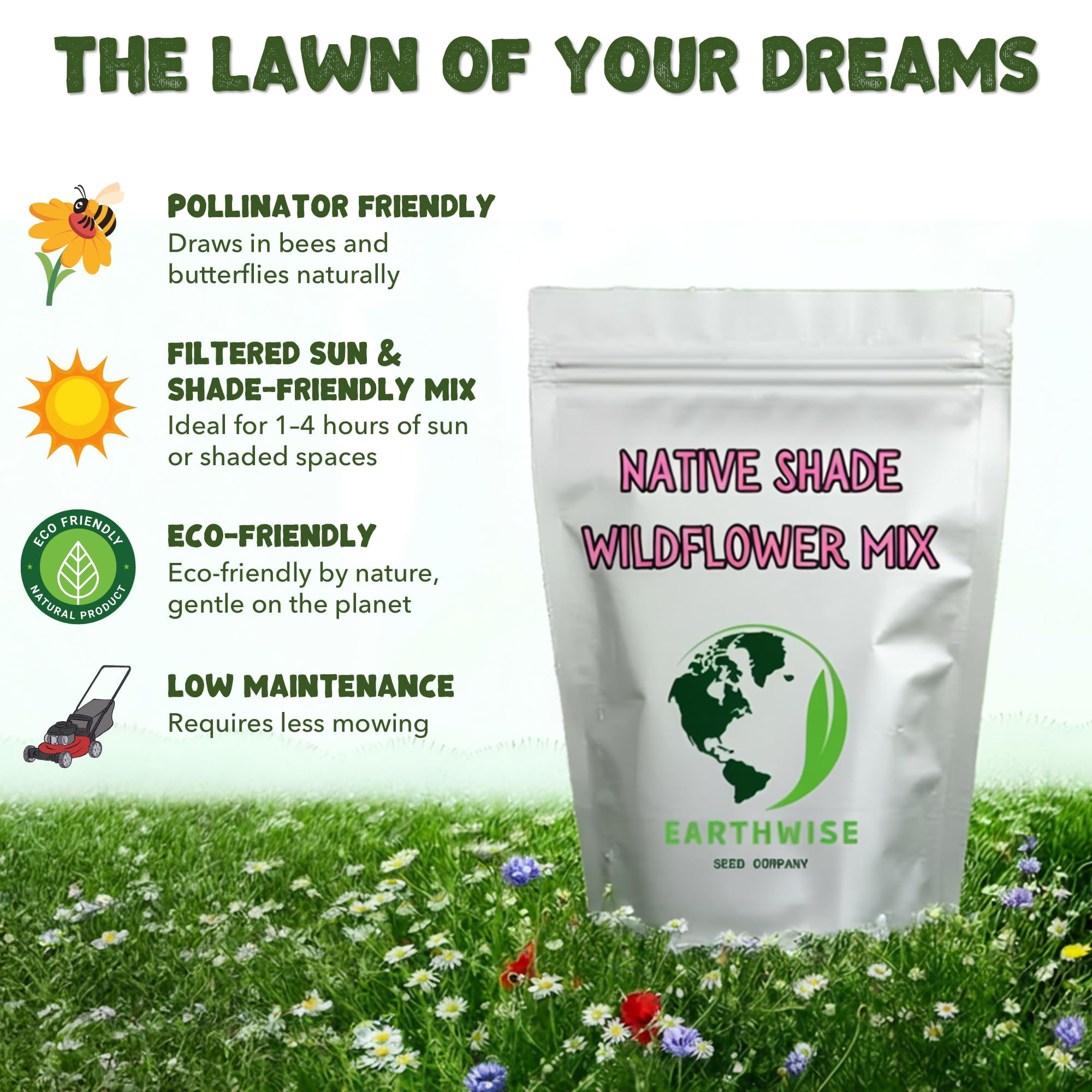 Earthwise Shady Native Wildflower Mix – 1lb – Covers 750sqft