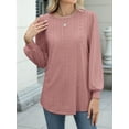thumbnail image 5 of Long Sleeve Eyelet Tops for Women 2025 Spring Fall Crew Neck Shirts Casual Loose Blouse Trend Outfits Clothes Pink M, 5 of 9