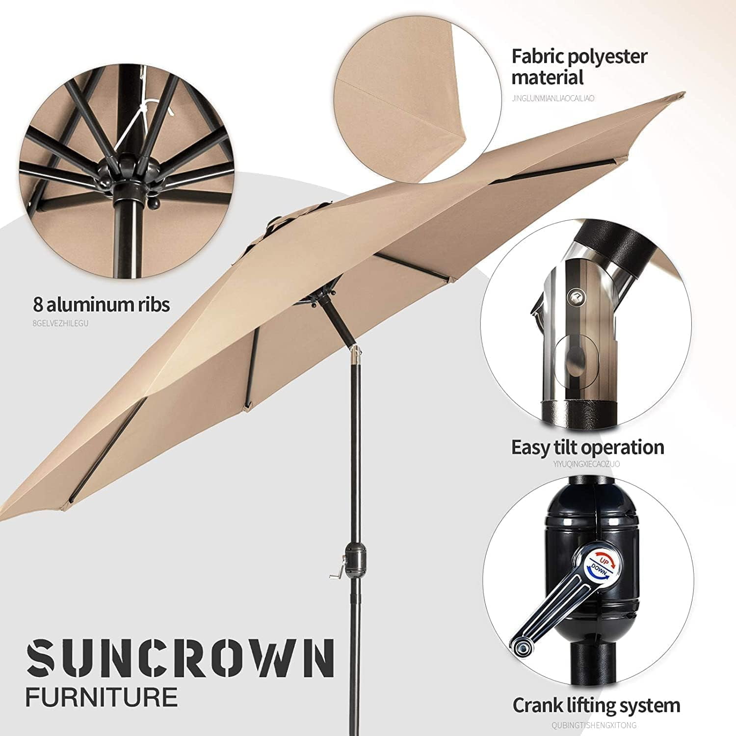 SUNCROWN Outdoor Patio Side Table, Patio Bistro Square Table with 9Ft Umbrella,for Backyard, Porch, Garden, Poolside(Brown)