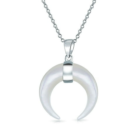 Silver Tribal Necklace Boho Tribal Fashion Compressed Turquoise Horn Italian Crescent Moon Pendant Necklace For Women For Teen Sterling Silver ()