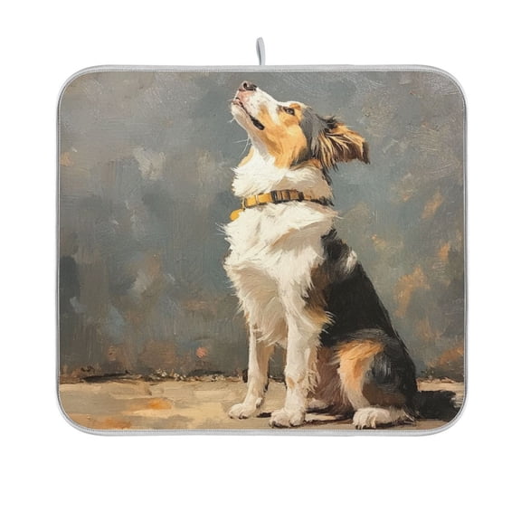 BZSMCE Dish Drying Mat Light Brown and White Dog Look Up Design Drying Mats