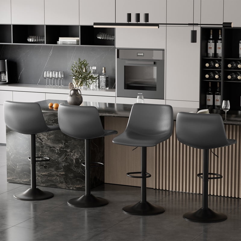Hawsaiy Modern Swivel Bar Stools Set of 4, Adjustable Faux Leather Counter Height Chairs with Back for Kitchen Island, Dark Gray