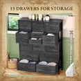 thumbnail image 4 of Commode à 15 Tiroirs pour Chambre, Grandes Commodes et Chiffonniers pour Couloir, Entrée, Unité d'Organisation de Rangement avec Tissu, Cadre en Métal Robuste, Dessus en Bois, Poignée à Tirage Facile (Noir Charbon), 4 of 5