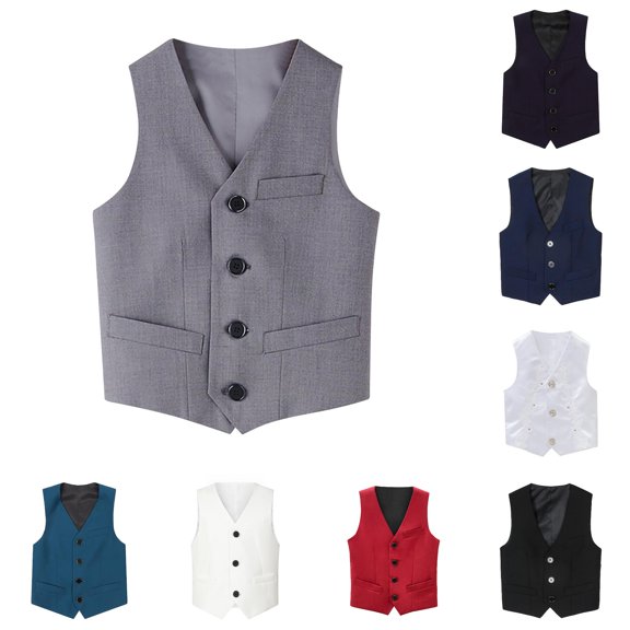 Halloween Gift for Boys Tops Elegant 4-Button Formal Vest for Boys Dressy Schoolwear Classic Youth Lightweight Satin Back 13-14 Years