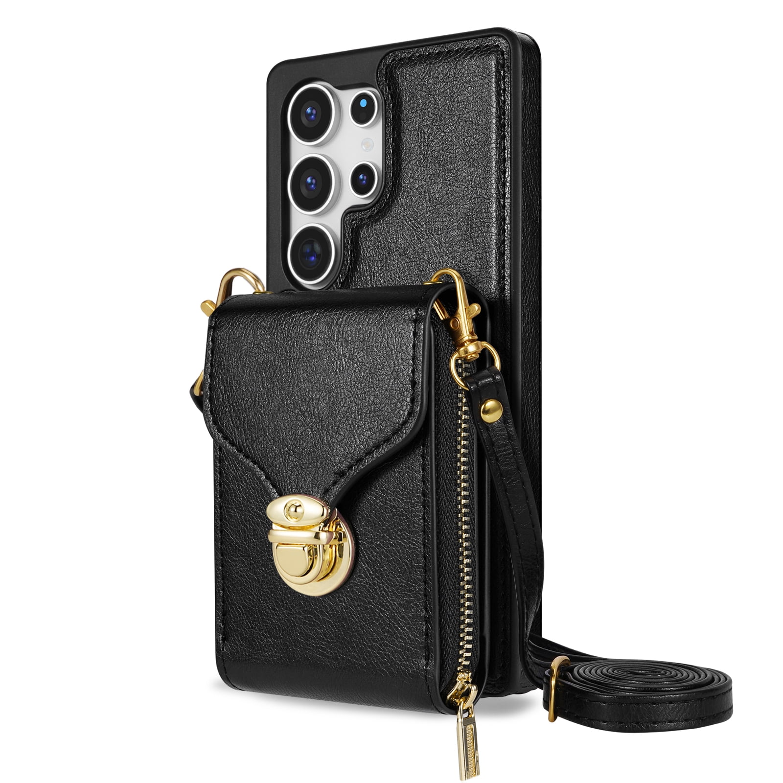 Dteck for Samsung Galaxy S26 Ultra Case Crossbody Wallet with Zipper Pocket, Premium PU Leather Protective Cover with Lanyard,Black