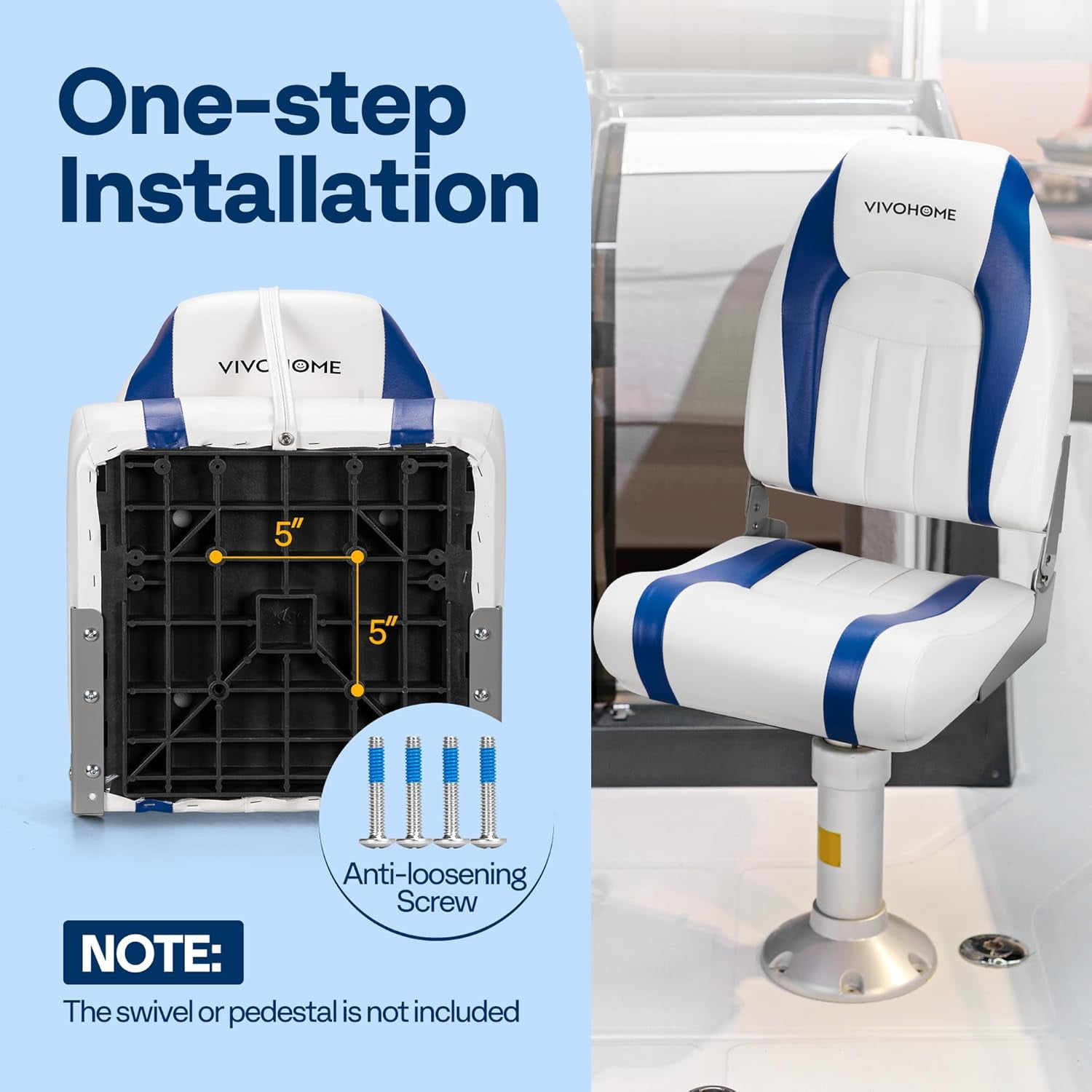SPECSTAR Folding High Back Boat Seats 2 Pack, Waterproof Boat Captain Chairs, 4 Mounting Screws Included, White and Blue