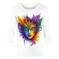 thumbnail image 4 of QATAINLAV Sales Prime Mardi Gras Shirts for Women 3/4 Sleeve Mask Graphic Blouse 3D Print Carnival Themed Funny Party Tee Tops Parade Tshirt Multicolor M, 4 of 6