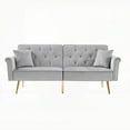 thumbnail image 3 of Modern Grey Velvet Tufted Sofa Couch with 2 Pillows 220×80×75cm, 3 of 8