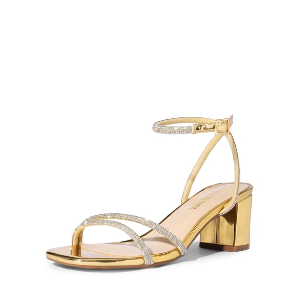 Sandalia DREAM PAIRS SDHS2496W Dorada con Tacones Anchos y Tiras