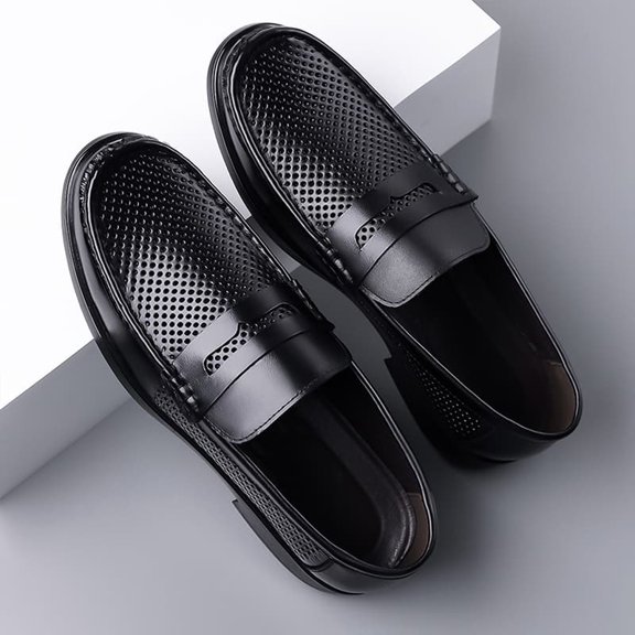 Breathable Perforated Slip-On Penny Loafer Business Leather Shoes