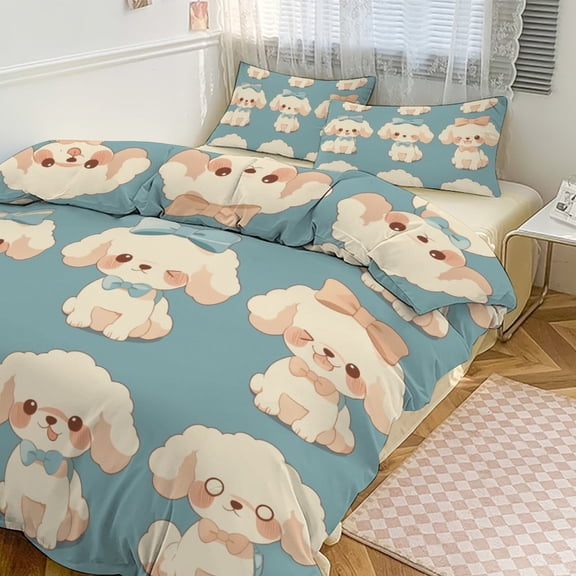3 Pcs Soft Bedding Set, Includes 1 Duvet Cover with Zipper And 2 Pillow,Shams Cartoon Cute Dog Twin(86"x70")