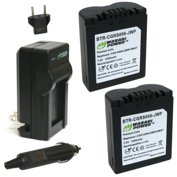 Wasabi Power Battery (2-Pack) and Charger for Panasonic CGR-S006, CGA-S006, DMW-BMA7