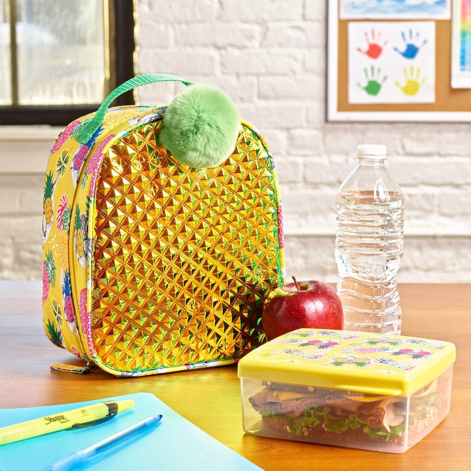 Fit & Fresh Insulated Lunch Box for Kids with Lunch Container and Ice Pack, Pineapple Design, Large Capacity, Leakproof, Yellow