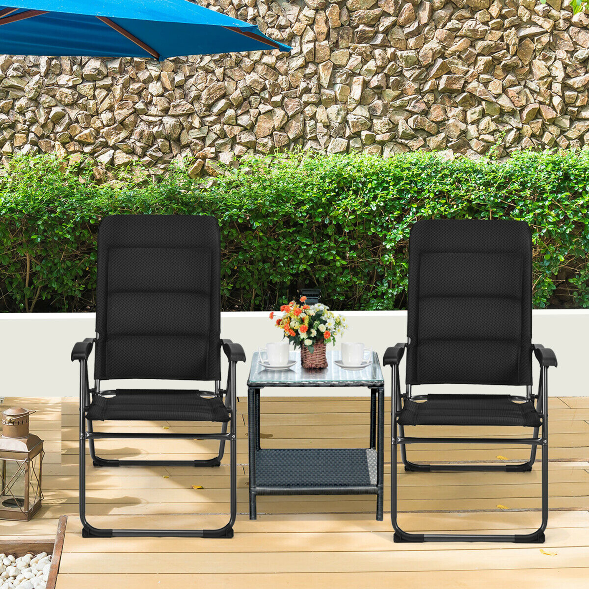 Gymax 2PCS Patio Folding Chairs Back Adjustable Reclining Padded Garden Furniture - image 3 of 10