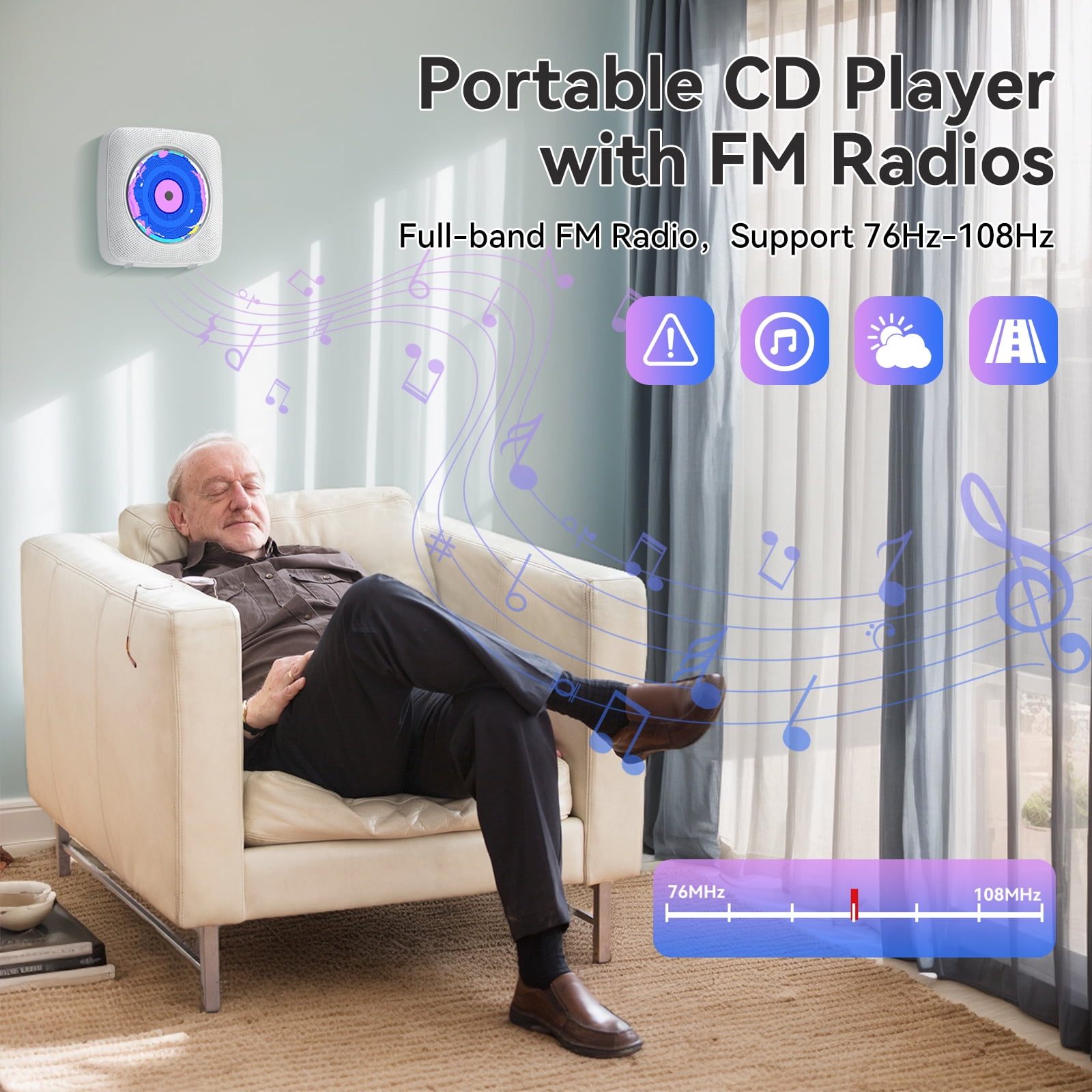 Gueray Portable CD Player with Bluetooth, Desktop CD Music Players for Home