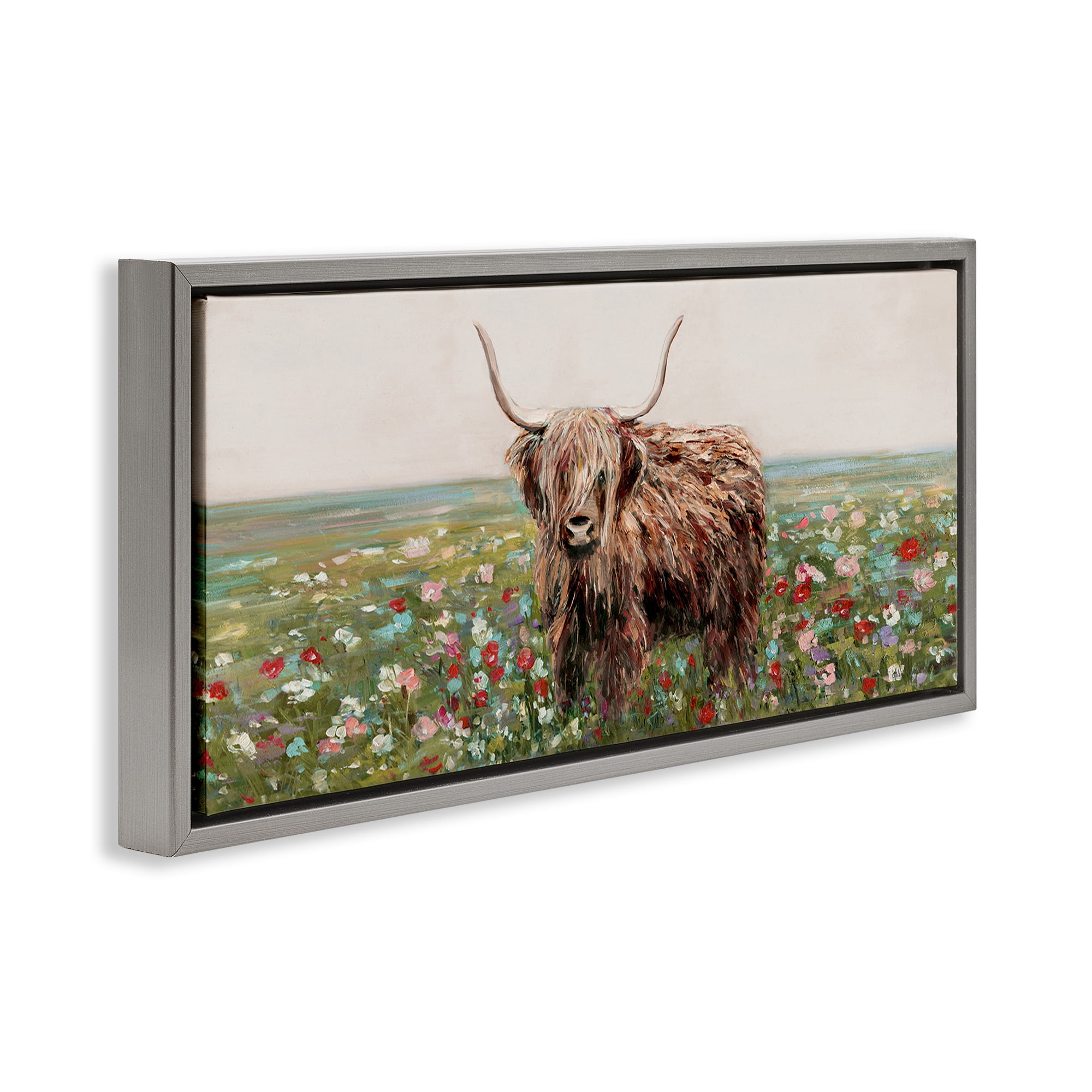 Stupell Industries Grazing In Poppy Field Gray Framed Floater Canvas Wall Art, design by Sally Swatland