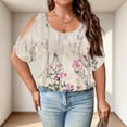 thumbnail image 3 of Plus Size Blusas Elegantes Para Mujer, Plus Size Summer Shirts for Women, Plus Size Cold Shoulder Print Loose Short Sleeve Tee Fashion Commute Daily Wear, Pink 5XL, 3 of 4