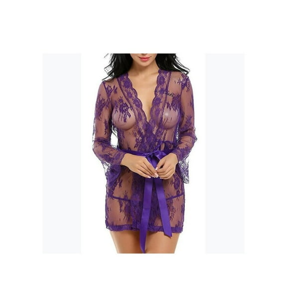 Lencería de primavera y verano, bata transparente para mujer, albornoces, ropa de dormir de malla de encaje transparente Sexy para mujer xuanjing unisex