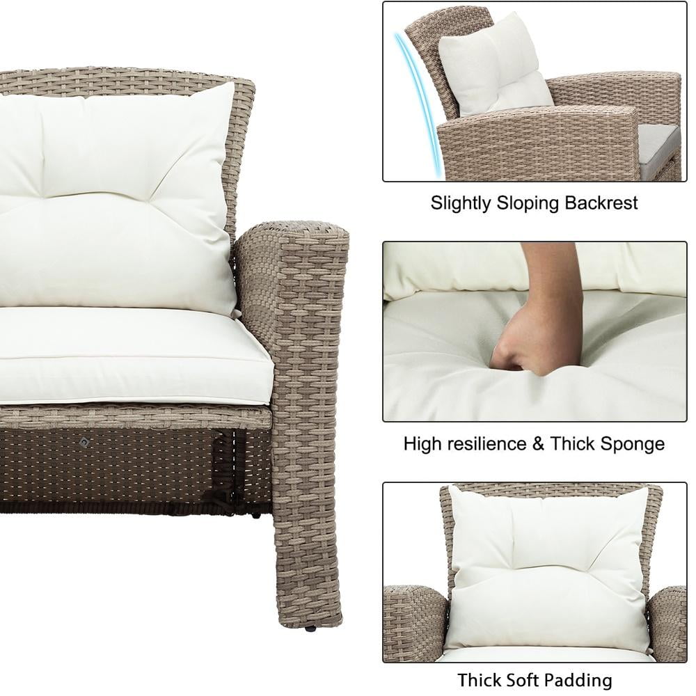 SEGMART 6 Piece Outdoor Patio Furniture Sets, All-Weather Rattan Conversation Set with Ottoman & Cushions, Outdoor Sectional Wicker Set for Backyard, Deck, Poolside, Beige