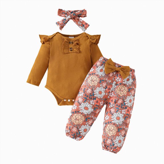 Futezty Toddler Boys Girls Clothes Fall Winter Outfit Sets, Set For Kids Long Sleeve Round Neck Floral Elastic Waist 6M 1T 2T 3T 4T 5T 2PCS Everyday