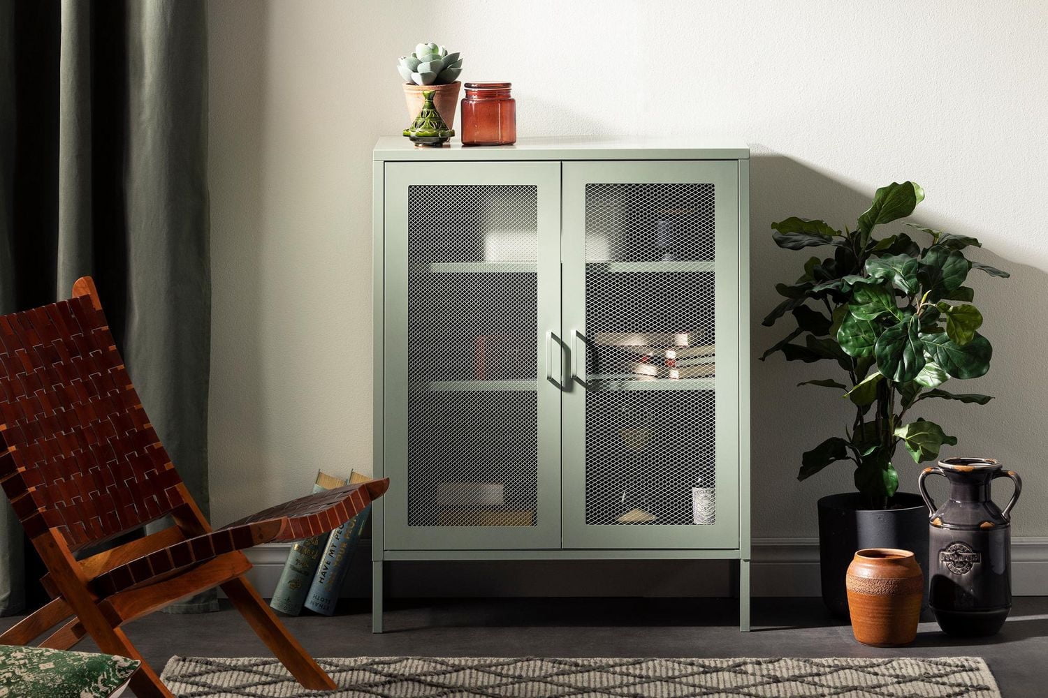 South Shore Crea Meuble de rangement avec portes grillagées en métal Jaune pâle