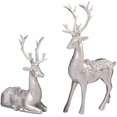 thumbnail image 1 of Paquete De 2 Figuras De Reno, Estatua De Reno Navideño, Adorno De Ciervo Sentado De Resina Para Navidad, Hogar, Oficina, Decoración, Plata, 1 of 5