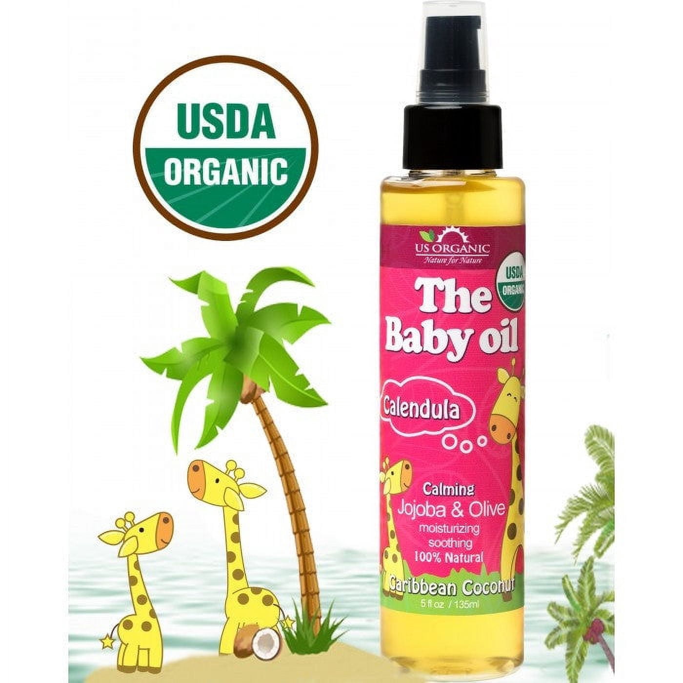 Organic, The Baby Oil, Caribbean Coconut, with Calendula, Jojoba, Olive Oil, and Vitamin E, DA Certified Organic, 5 oz