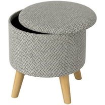 HOMCOM Storage Ottoman, Round Stool Chair with Cushioned Top, Light Gray