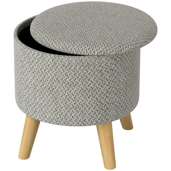 HOMCOM Storage Ottoman, Round Stool Chair with Cushioned Top, Light Gray