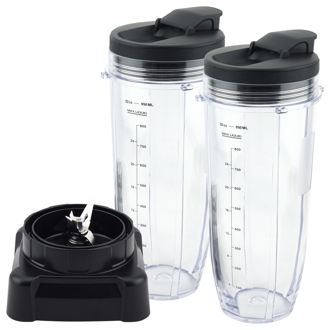 2 Pack 32 oz Cup with Spout Lid and Extractor Blade Replacement Part for  Ninja Professional Blenders BL610 NJ600 - Walmart.com