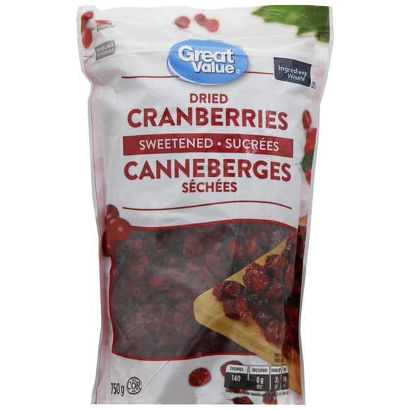 Great Value Sweetened Dried Cranberries, 750 g
