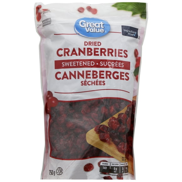 Canneberges séchées sucrées Great Value 750 g