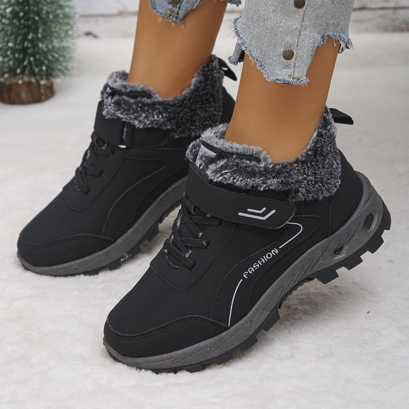 EKVAHL Womens Snow Boots Winter Warm Lined Non-Slip Ankle Booties Outdoor Walking Hiking Orthopedic Shoes Waterproof Thermal Comfortable Fuzzy Plush Lace up Sports Casual Boots