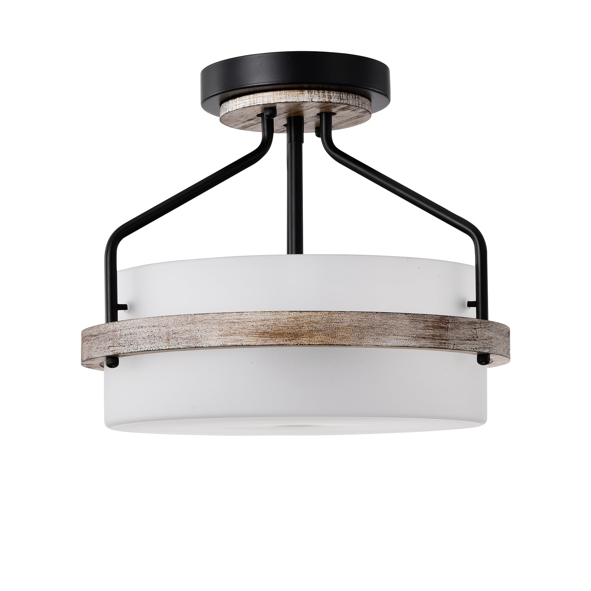 Janice Matte Black 2-Light Frosted Glass Drum Shade Semi-Flush Mount