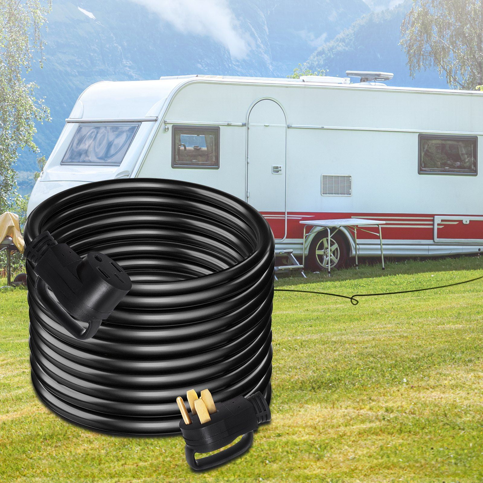 50 Amp RV Extension Cord 50Ft - High Quality Power Supply Cable for Campers, 26.5mm Diameter Copper Wire, with Handles