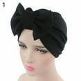 thumbnail image 2 of SPRING PARK Adult Women Solid Color Stretchy Turban Cancer Chemo Cap Bowknot Pleated Headwrap Hair Hjab Hat, 2 of 4