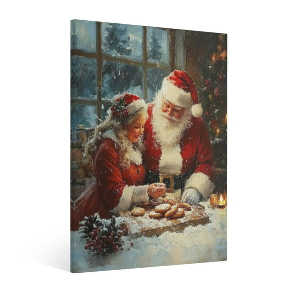 Vintage Christmas Santa Claus and his Mrs. Christmas Wall Art Paint - Retro Xmas Festive Winter Holiday Christmas Wall Decor Canvas for Living Room Kitchen Bathroom Home Bedroom Decor Framed