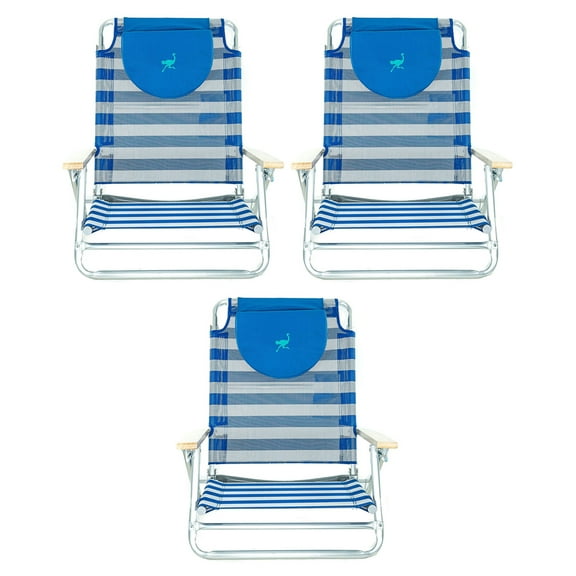Ostrich SBSC-1016S South Adult Beach Lake Sand Lounging Chair, Striped (3 Pack)