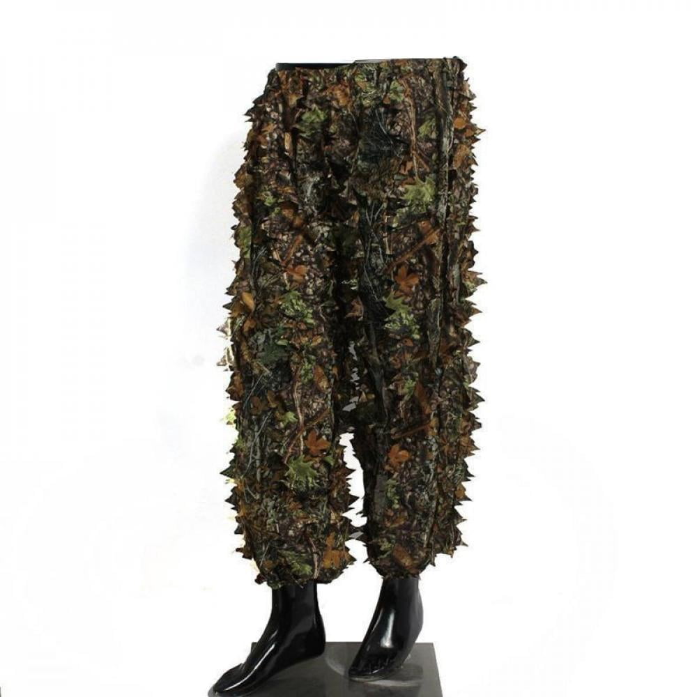 Shop Clearance! 3D Leaves Linen Hunting Clothes Suit Long Sleeve Tops Pants Outdoor Shooting Birding Apparel For Photography
