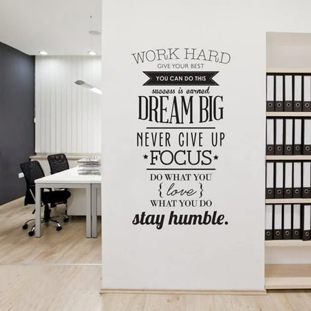 QTH Motivations Work Hard Stickers Quote and Letters of Inspirational Words Simple Removable DIY Vinyl Wall Sticker for Living Room, Bedroom
